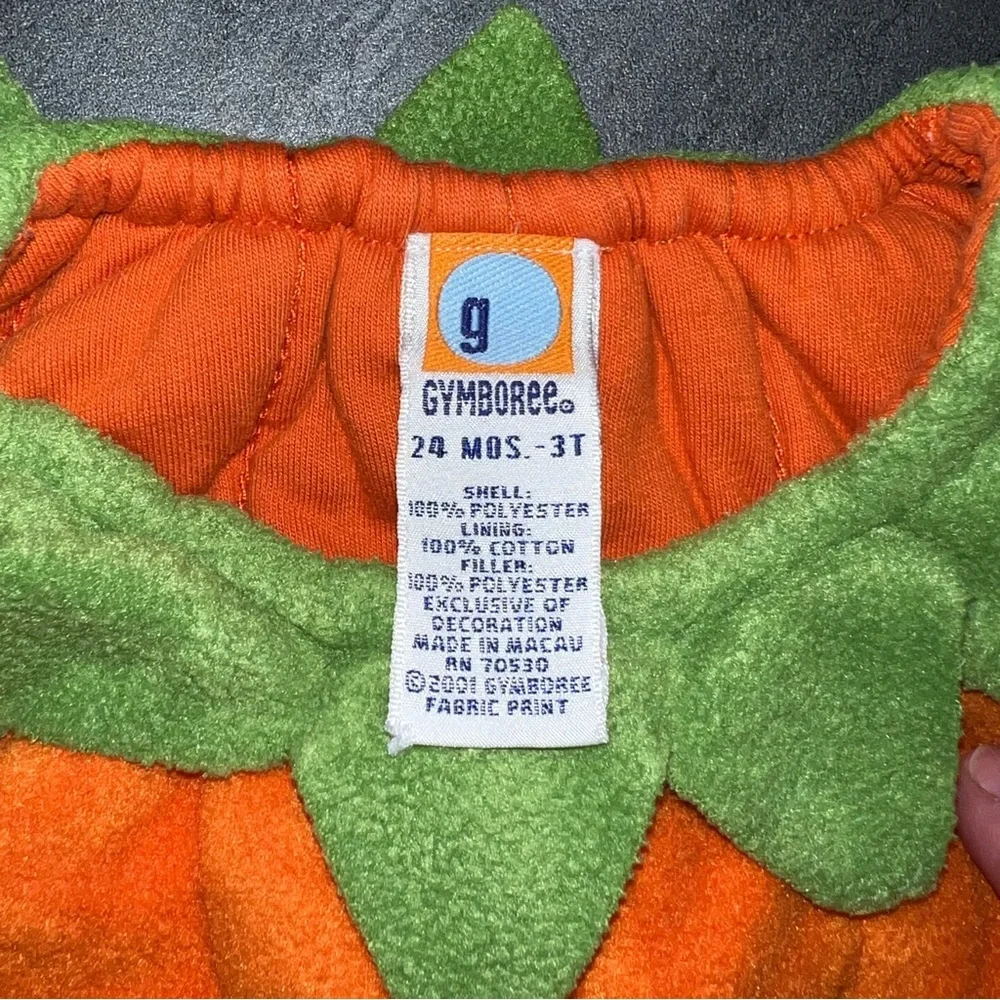 Vintage 2001 Gymboree 24 Months - 3T Pumpkin Kids Halloween Fleece Costume & Cap